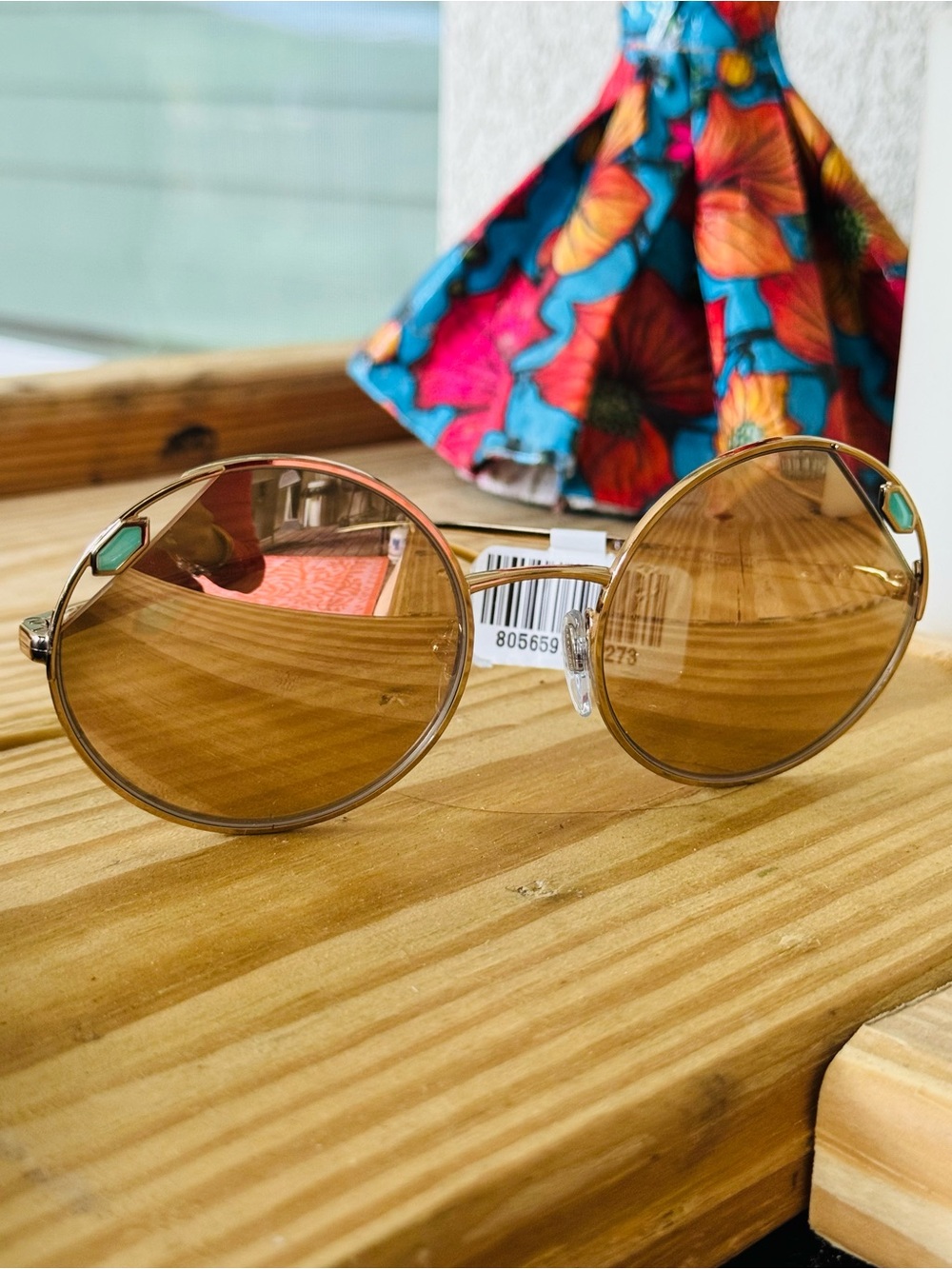 Bulgari Round Brown Sunglasses with Gold Accents